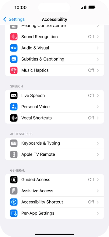 Press the required category below 'SPEECH' and follow the instructions on the screen to select the required settings.
