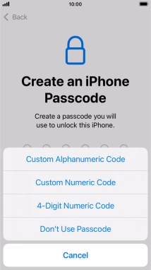 Follow the instructions on the screen to turn on the phone lock code or press Don't Use Passcode.
