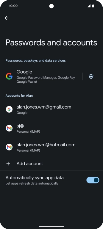 Press the indicator next to 'Automatically sync app data' to turn the function on or off. Press the indicator next to 'Automatically sync app data' to turn the function on or off.