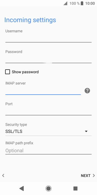 Press the field below 'Port' and key in 143.