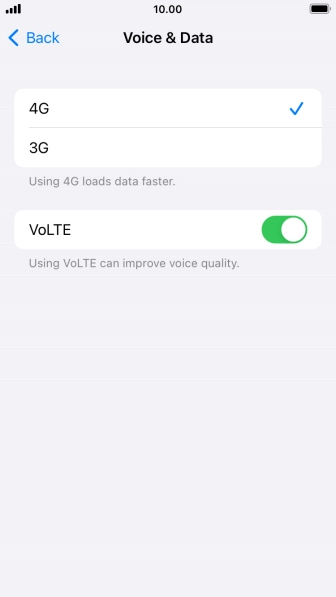 Press the indicator next to 'VoLTE' to turn the function on or off.