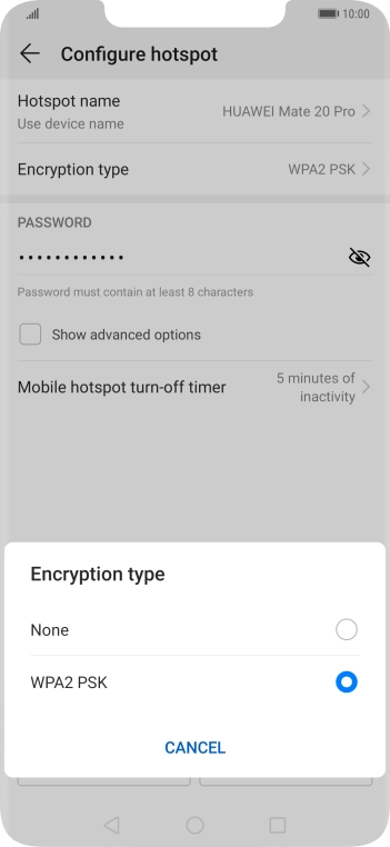 Press WPA2 PSK to password protect your WiFi hotspot.