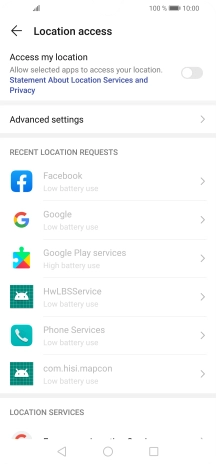 Press the indicator next to 'Access my location' to turn the function on or off.
