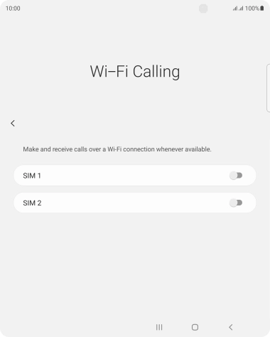 Press the indicator next to the required SIM to turn the function on or off.