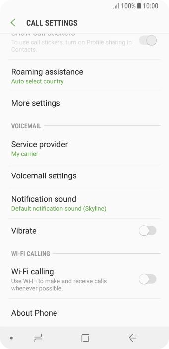 Press the indicator next to 'Wi-Fi calling' to turn the function on or off.
