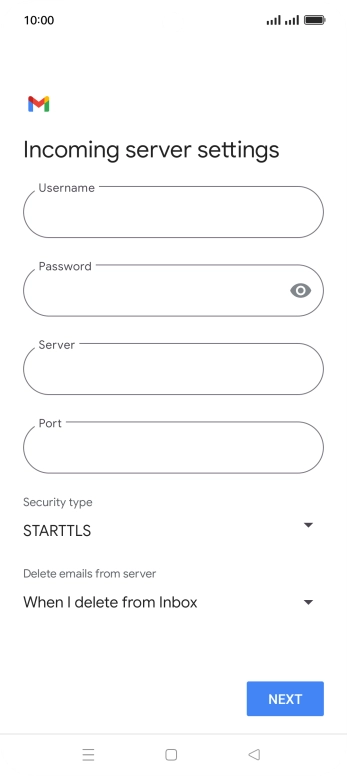 Press the field below 'Username' and key in the username for your email account.