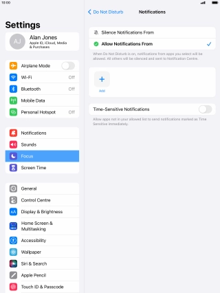 Press the indicator next to 'Time-Sensitive Notifications' to turn display of timed notifications on or off when Do Not Disturb is turned on.