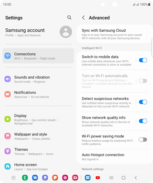 Press the indicator next to 'Switch to mobile data' to turn the function on or off.