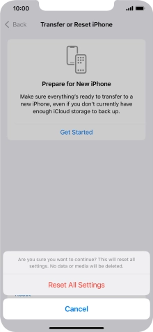 Press Reset All Settings. Wait a moment while the factory settings are restored. Follow the instructions on the screen to set up your phone and prepare it for use.