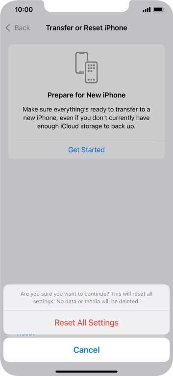 Press Reset All Settings. Wait a moment while the factory settings are restored. Follow the instructions on the screen to set up your phone and prepare it for use.