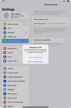 If WiFi is turned on, press Wi-Fi and USB Only.