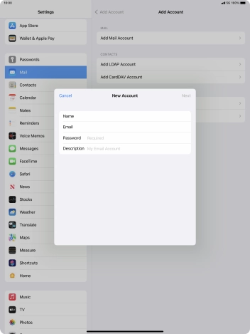 Press Password and key in the password for your email account.