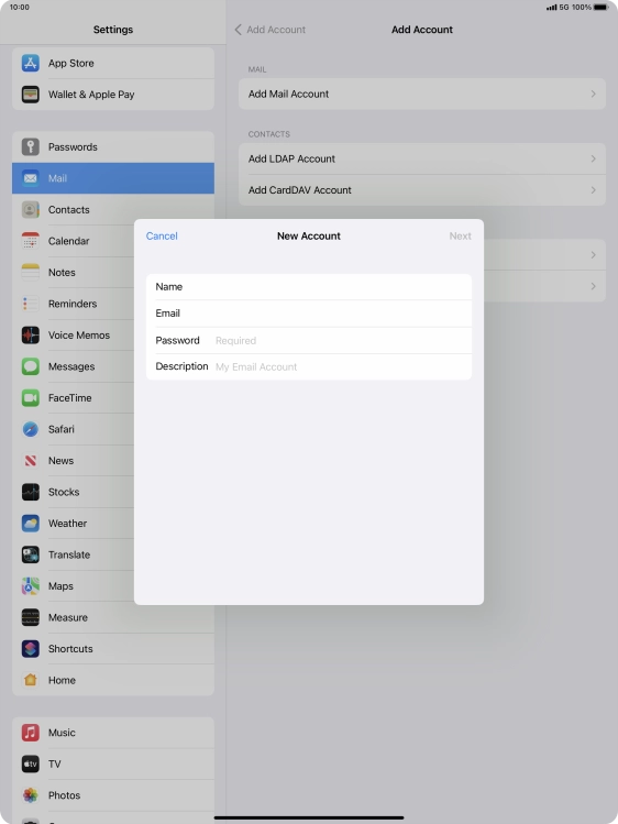 Press Password and key in the password for your email account.