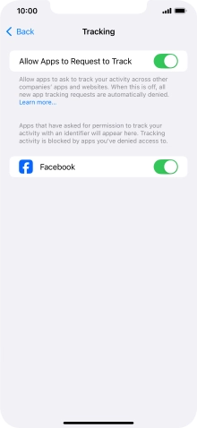 Press the indicator next to 'Allow Apps to Request to Track' to turn the function on or off.