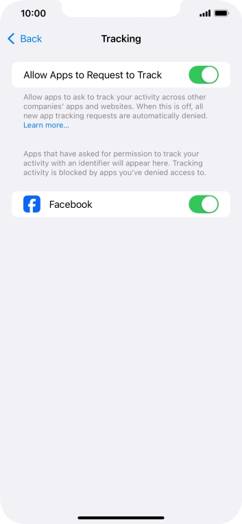 Press the indicator next to 'Allow Apps to Request to Track' to turn the function on or off.
