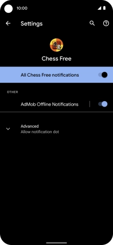 Press the indicator next to 'All notifications' to turn the function on or off.