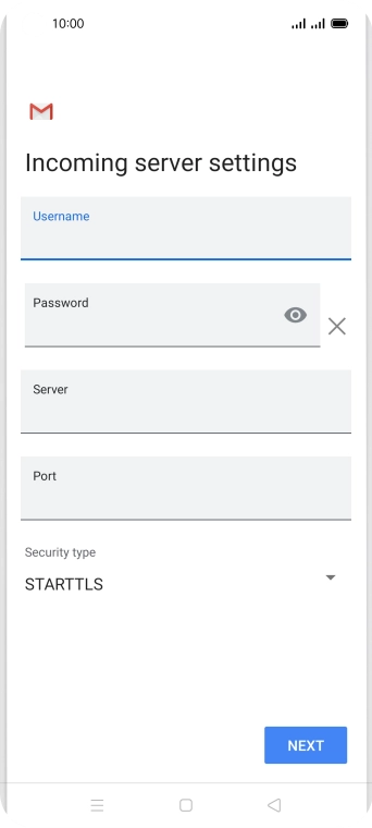 Press the field below 'Server' and key in the name of your email provider's incoming server.