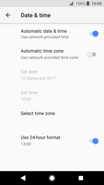 Press the indicator next to 'Automatic time zone' to turn on the function.