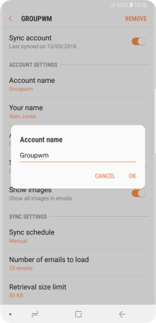 Key in the required name for the email account and press OK.