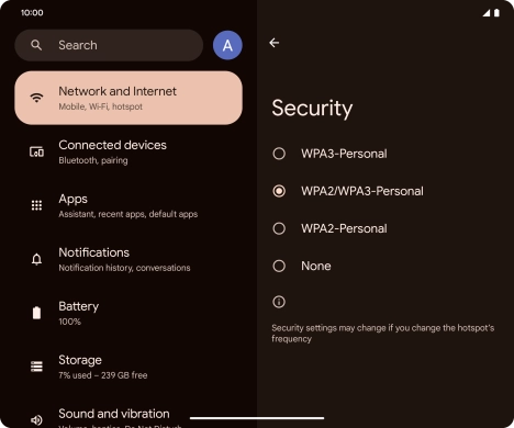 Press WPA3-Personal to password protect your WiFi hotspot.