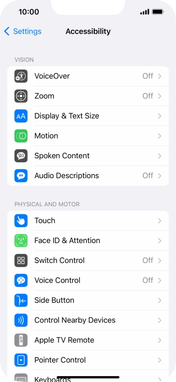 Press the required category below 'VISION' and follow the instructions on the screen to select the required settings.