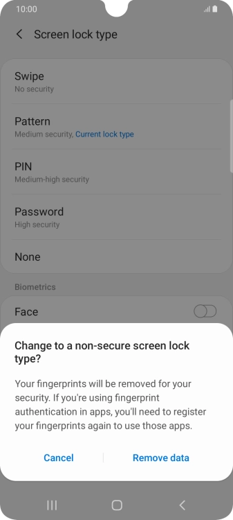 Press Remove data.