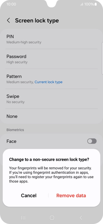 Press Remove data.