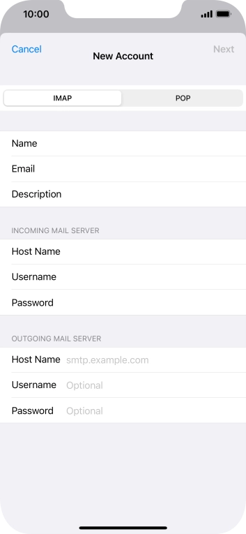 Press Host Name and key in the name of your email provider's outgoing server.