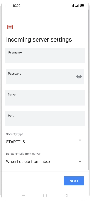 Press the field below 'Username' and key in the username for your email account.