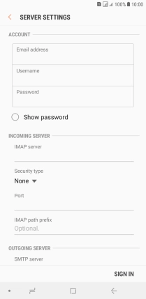Press the field below 'Username' and key in the username for your email account.