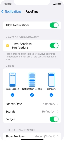 Press the indicator next to 'Allow Notifications' to turn notifications for the selected application on or off.