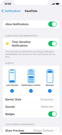 Press the indicator next to 'Allow Notifications' to turn notifications for the selected application on or off.