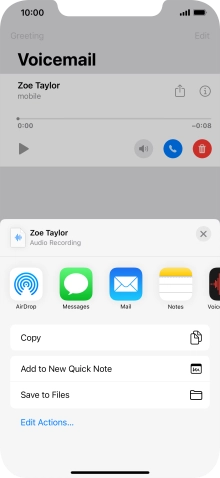 Press the required setting and follow the instructions on the screen to share or save the message.