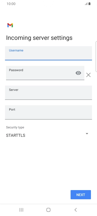 Press the field below 'Server' and key in the name of your email provider's incoming server.