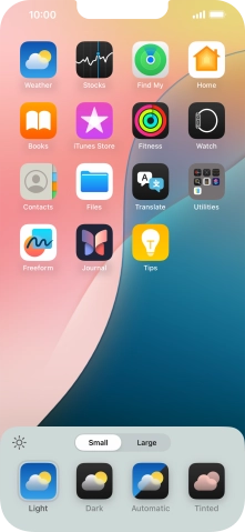 Press the required setting to select the size of app icons on the home screen.