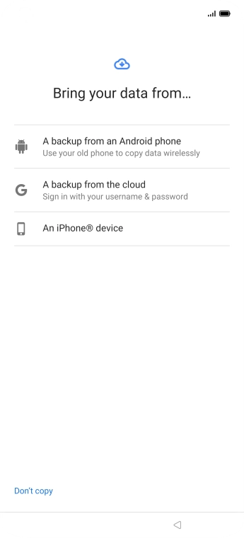 Press the required transfer method and follow the instructions on the screen to transfer the content from another phone.