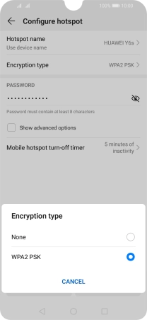 Press WPA2 PSK to password protect your WiFi hotspot.