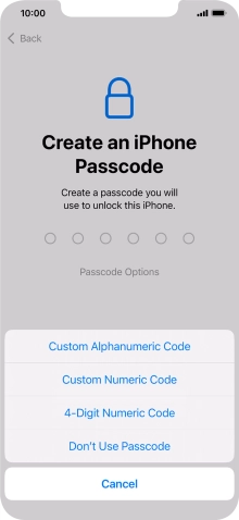 Follow the instructions on the screen to turn on the lock code or press Don't Use Passcode.