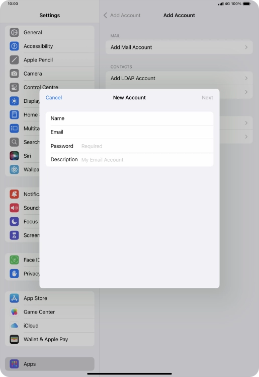 Press Password and key in the password for your email account.