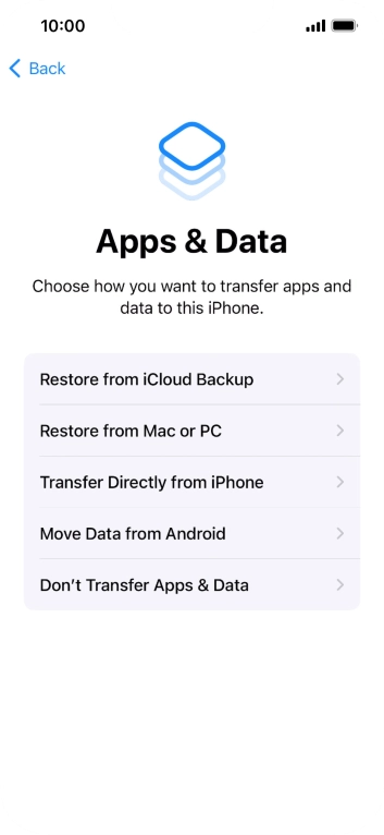 Press Don't Transfer Apps & Data and follow the instructions on the screen to finish the activation. Press Don't Transfer Apps & Data and follow the instructions on the screen to finish the activation.