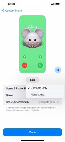 Press the required setting.