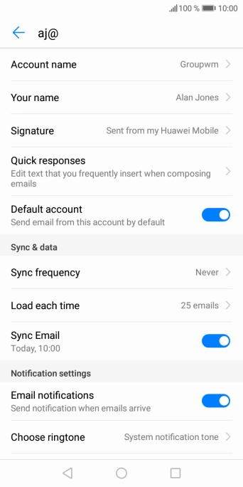 Press Your name and key in the required sender name.