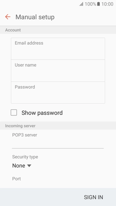 Press the field below 'POP3 server' and key in the name of your email provider's incoming server.