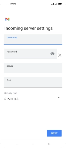 Press the field below 'Server' and key in the name of your email provider's incoming server.