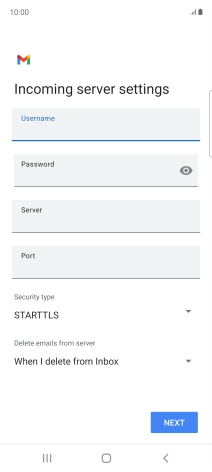 Press the field below 'Server' and key in the name of your email provider's incoming server.