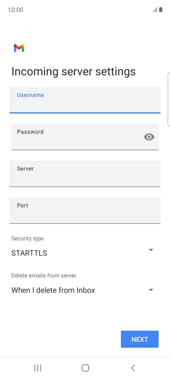 Press the field below 'Server' and key in the name of your email provider's incoming server.