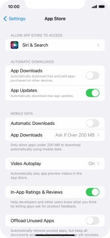 Press the indicator next to 'App Updates' to turn the function on or off.