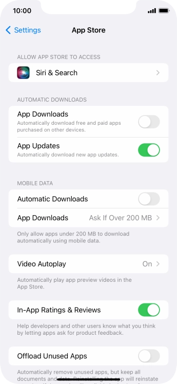 Press the indicator next to 'App Updates' to turn the function on or off.