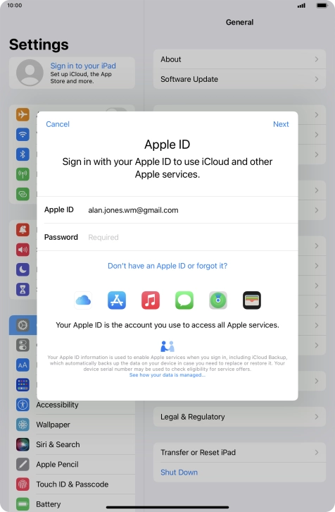 Press the field next to 'Password' and key in the password for your Apple ID.