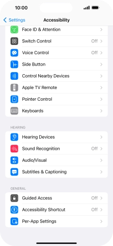 Press the required category below 'HEARING' and follow the instructions on the screen to select the required settings.